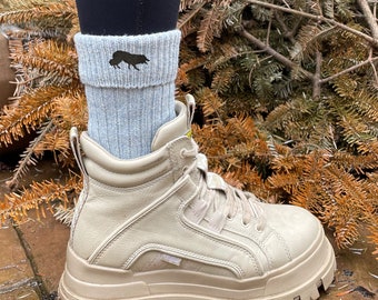 Border Collie Schäferhund (ZWEI PAAR) Geschenk Damen Wollmischung Stiefelsocken mit Kissensohle von The House Of Dog. Einheitsgröße Damen 4-8