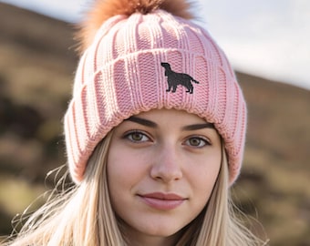 Cocker Spaniel Besitzer Geschenke, Super weiche Kunstpelz Ski Pom Pom Chunky Knit bestickte Unisex Mütze aus dem Hause Dog