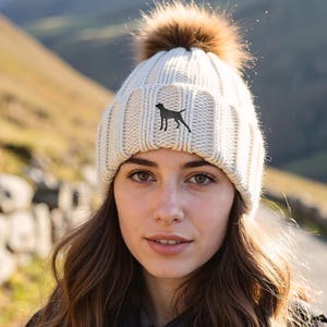 German Shorthaired Pointer Owner Clothing Gifts, Faux Fur Pom Pom Chunky Knit Super Soft Unisex Embroidered Beanie From The House Of Dog.