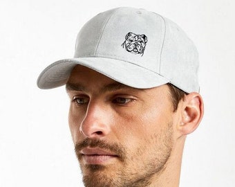 English Bulldog Owner Clothing Gifts, Faux Suede Leather Baseball Cap, From The House Of Dog.