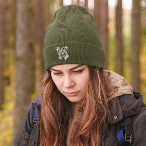 Staffy, Staffordshire Bull Terrier Owner Gifts, Beanie Ski Hat With Unique Embroidered Design From The House Of Dog From The House Of Dog.