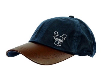 Bulldog francés Frenchie Gifts, gorra de béisbol impermeable con visera de cuero de algodón encerado. de la casa del perro