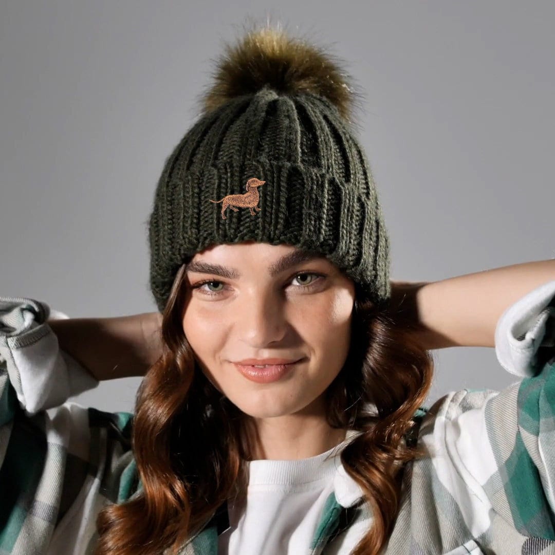 Dachshund Sausage Dog Owner Gifts, Super Soft Faux Fur Ski Pom Pom Chunky Knit Super Soft