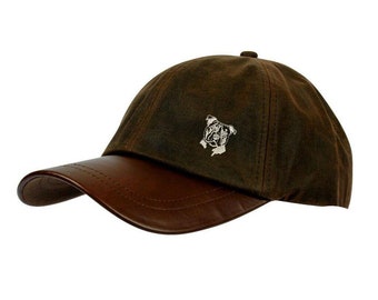 Staffy Staffordshire Bull Terrier Gifts, Waxed Cotton Leather Peak Baseball Cap.