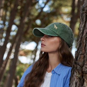 Golden Yellow Labrador Owner Gift. Distressed Vintage Washed 100% Heavyweight Brushed Cotton Embroidered 6 Panel Low Profile Baseball Cap image 2