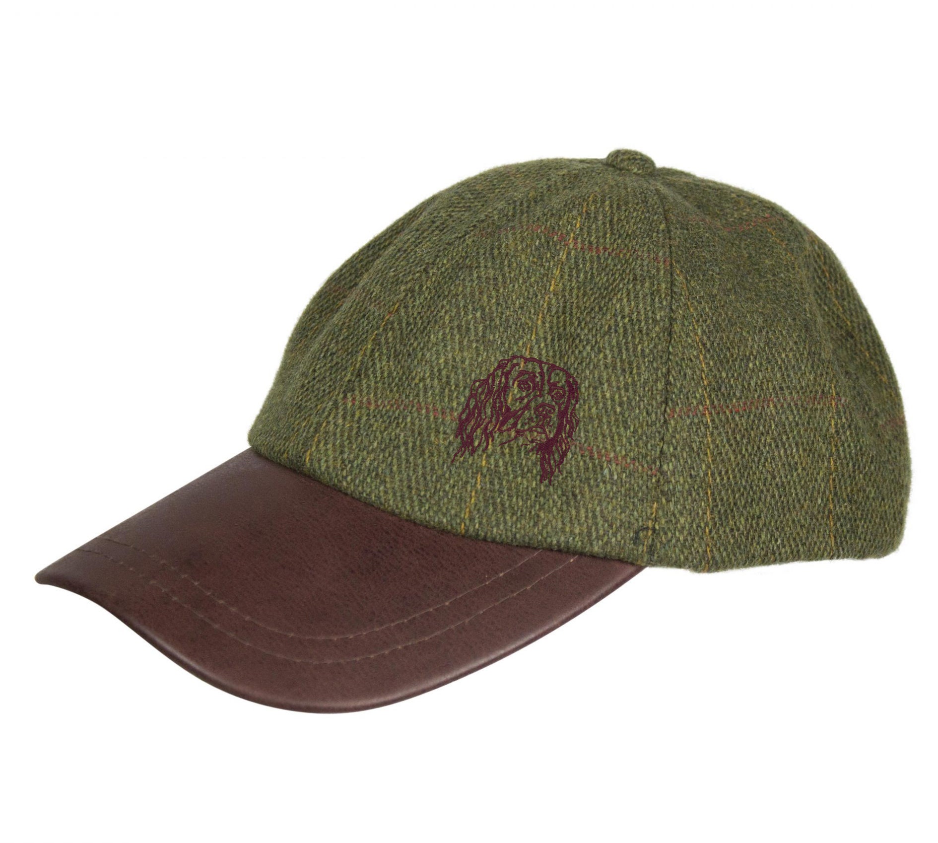 English Springer Spaniel Owner Clothing Gifts. Embroidered Tweed Baseball Cap with Leather Peak from The House Of Dog.