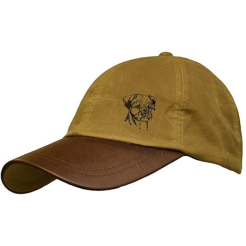 Border Terrier Gifts, Waxed Cotton Leather Peak Waterproof Baseball Cap. image 2