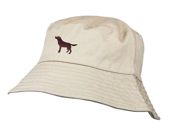 Chocolate Labrador Owner Regalo Abbigliamento Regali. Cappello da sole a secchiello ricamato in cotone Chino lavato al 100% con fodera in cotone della Casa del Cane.
