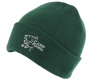 Carp Fishing Clothing Gifts for Men Beanie. Green.