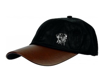 Border Terrier Gifts, Waxed Cotton Leather Peak Waterproof Baseball Cap.