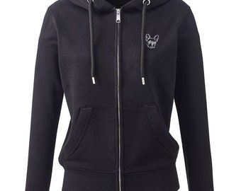 Frenchie french bulldog gifts embroidered ladies organic full zip hoodie From The House Of Dog.