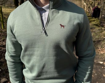 Chocolate Brown Labrador Retriever Gifts Embroidered Unisex Eco-Friendly 1/4 Zip High Neck Heavyweight Sweatshirt From The House Of Dog.