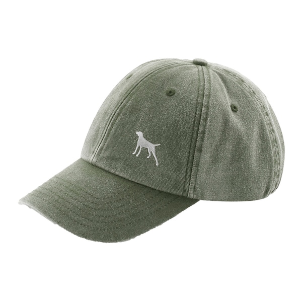 The House Of Dog: German Pointer Owner Gift. Distressed Vintage Washed 100% Heavyweight Brushed Cotton Embroidered Low Profile Baseball Cap