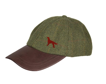 Irish Red Setter Clothing Gifts. Embroidered Tweed Baseball Cap with Leather Peak from The House Of Dog.