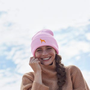 Hungarian vizsla owner clothing gifts. soft knit warm winter beanie ski hat from the house of dog.