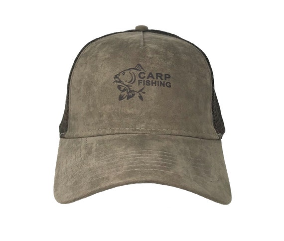 Carp Fishing Clothing Gifts for Men Faux Suede Trucker Baseball Cap. Beige  