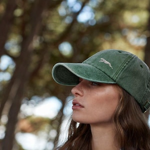 Greyhound, lurcher, sighthound owner gifts, vintage heavyweight cotton unstructured 6 panel baseball cap from The House Of Dog