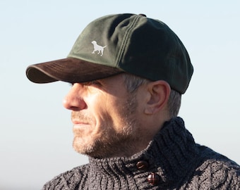 Border Terrier Silhouette Gifts, Waxed Cotton Leather Peak Waterproof Baseball Cap.