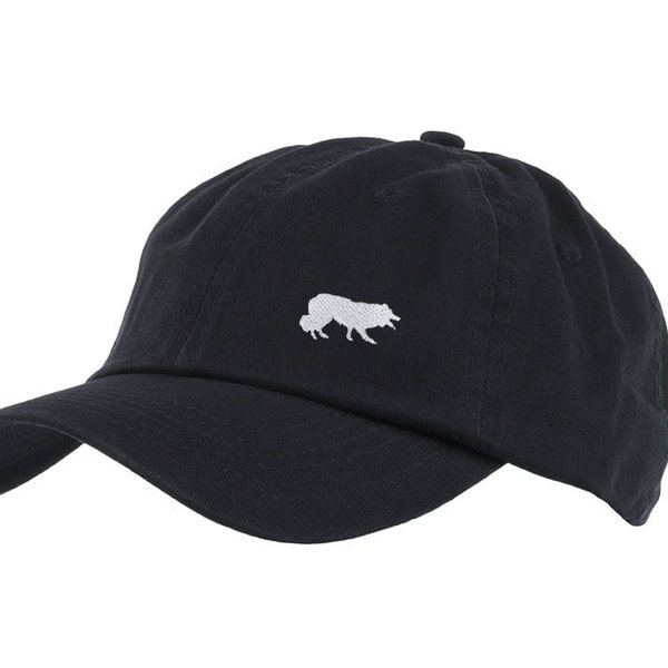 Border Collie Sheepdog Owner Clothing Gifts, 100% Washed Chino Cotton Embroidered 6 Panel Unstructured Baseball Cap From The House Of Dog.