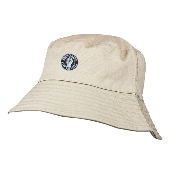 Northern Soul Keep The Faith Clothing Gifts. 100% Washed Chino Cotton Embroidered Bucket Hat with Cotton Lining.