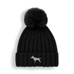 Presentes do proprietário do Bull Terrier, gorro unissex bordado super macio de pele sintética Pom Pom de malha robusta da casa do cachorro