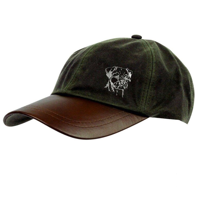 Border Terrier Gifts, Waxed Cotton Leather Peak Waterproof Baseball Cap. image 4