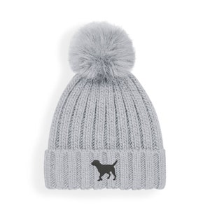 Presentes da silhueta do proprietário do Border Terrier, gorro unissex bordado super macio de pele sintética Pom Pom de malha robusta da casa do cachorro