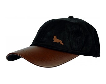 Long Haired Dachshund Sausage Dog Clothing Gifts, Waxed Cotton Leather Peak Waterproof Baseball Cap, From The House Of Dog.