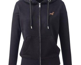 Dachshund daxie sausage dog gifts embroidered ladies organic full zip hoodie from the house of dog.
