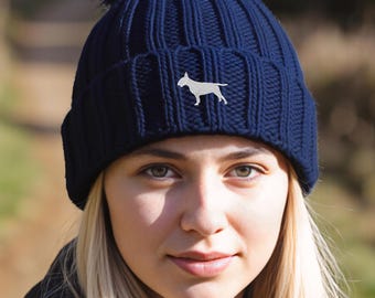 Berretto Unisex In Finta Pelliccia Con Pompon, Ricamato Con Border Terrier, Maglia Grossa, Morbido E Caldo - 4
