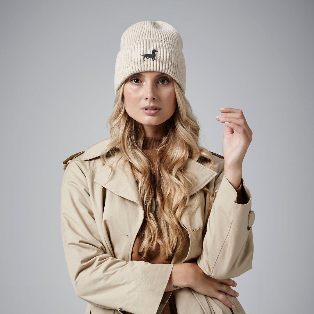 Black Dachshund Sausage Dog Clothing Gifts. Oversized Cuffed Beanie Ski Hat From the House of