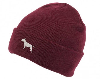 Bull Terrier Owner Gifts, Unisex Beanie Ski Hat With Embroidered Design From The House Of Dog.