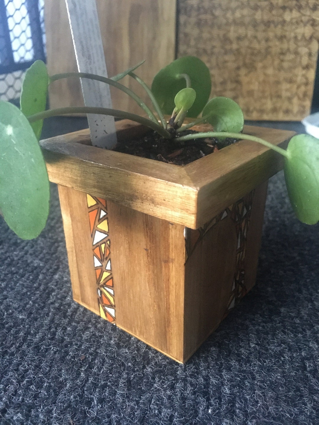 Orange Geometric Pattern Mini Planter