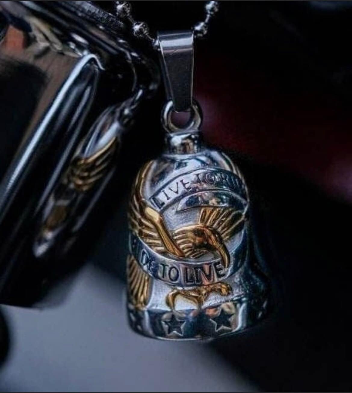 Guardian Bell or Biker Bell or Gremlings Bell, skull & Cross bone, live to ride, motorbike accessories