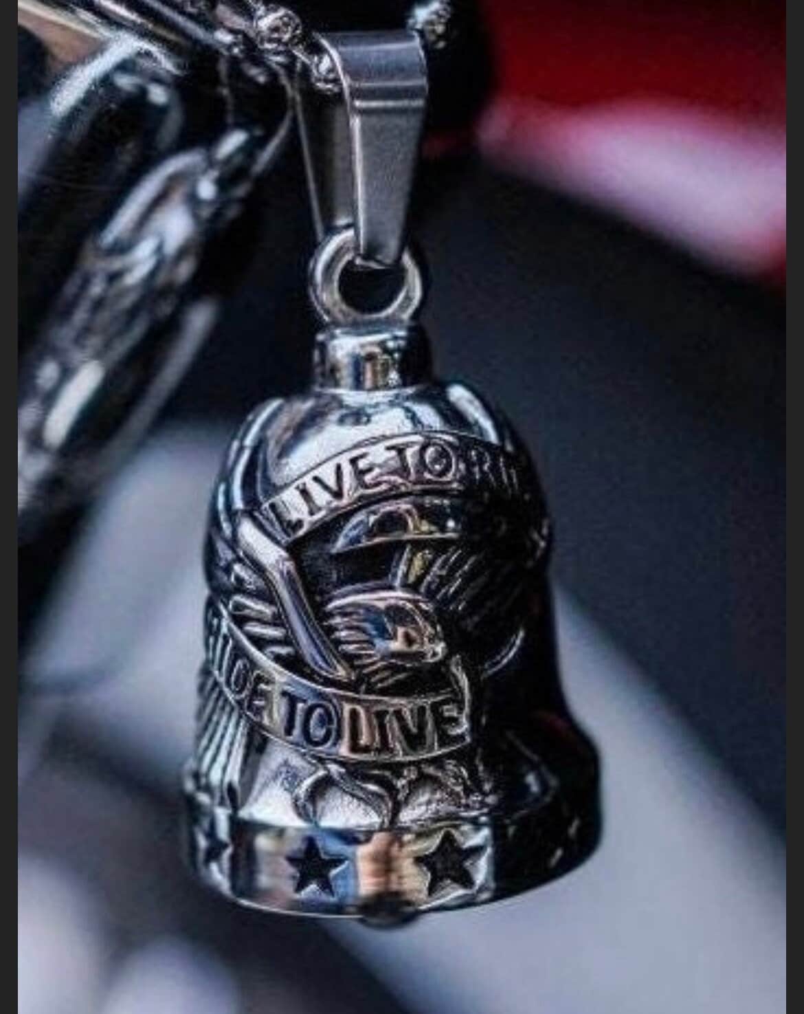 Guardian Bell or Biker Bell or Gremlings Bell, skull & Cross bone, live to ride, motorbike accessories