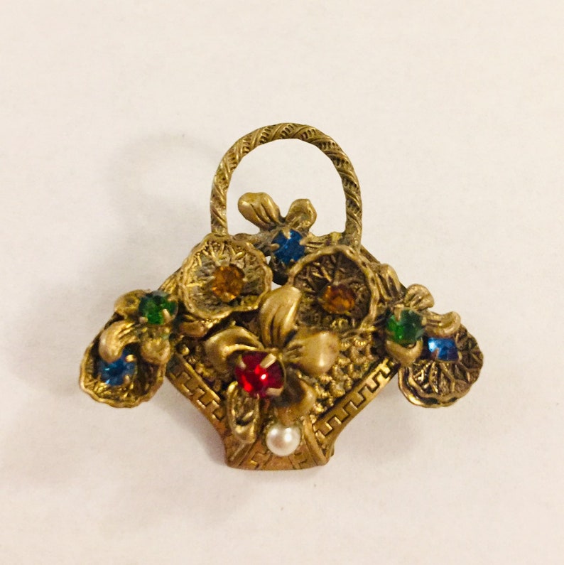 Victorian Rhinestone Flower Basket Brooch