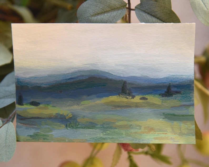4\u201d x 6\u201d Acrylic /& Oil Pastel Landscape Painting
