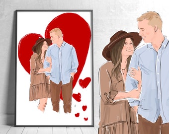 Custom couple portrait, drawing from photo, portrait from photo, painting from photo, family portrait illustration, Anniversary Gift