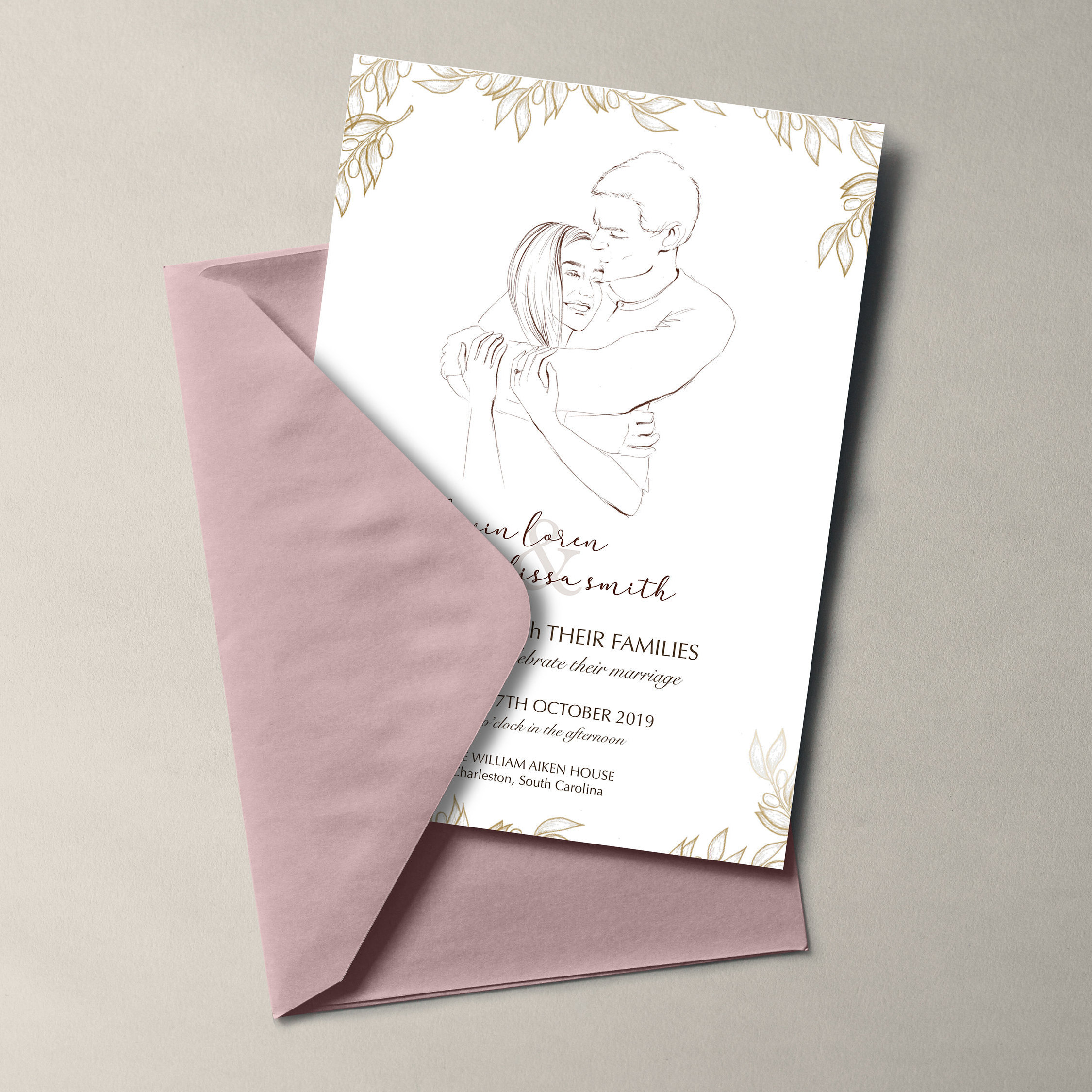 Customized Wedding Invitation with sketch from photo Drawing Etsy