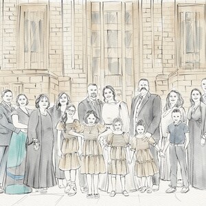 Aangepaste aquarel familieportret, tekening van foto, familieportret illustratie, portret van foto, aangepaste lijntekening portret