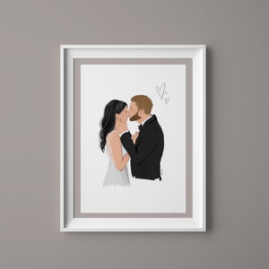 Custom couple portrait, gift for him, valentines gift, Engagement Gift, Anniversary Gift image 1