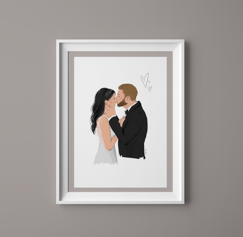 Custom couple portrait, gift for him, valentines gift, Engagement Gift, Anniversary Gift image 1