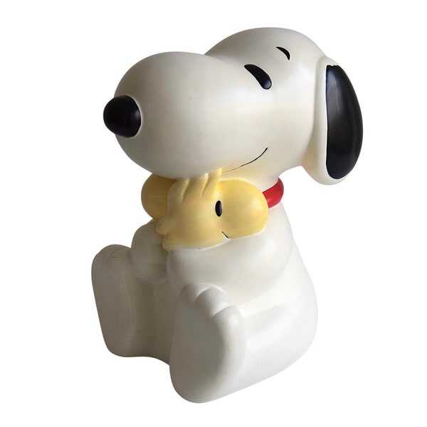 Rare VTG XL Peanuts "Snoopy" With 2 Woodstock Figures - Hand Painted Composition Statue - Made in China - (11.75 inch / 29.5 cm)