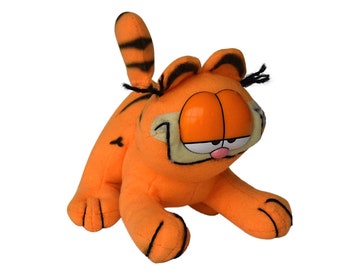 VTG 1978 "Garfield" Stuffed Cuddly Animal - Plush Toy - by "Paws" - Belgium - Made In China - Original Label - 1970s - (5.75 inch / 14.5 cm)