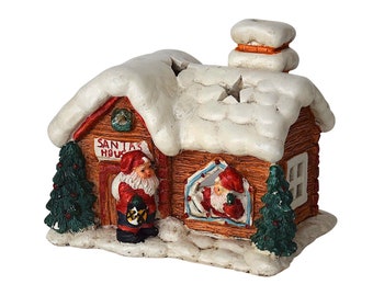 VTG X-mas "Santas House" Tea Light Holder - Hand Painted Ceramic Christmas Decoration - (6.75 inch / 17 cm)