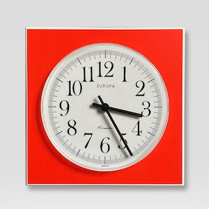 VTG NOS 1960s 70s Orange-Red &quot;Elomatic&quot; Plastic Design Kitchen Wall Clock - Europa Uhren - Pop Art - Made in Germany - (7.75 inch / 20 cm)