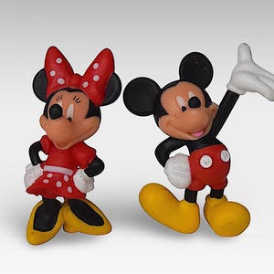 VTG 1990s "Mickey & Minnie Mouse" Rubber Toy Disney Characters - by Pandecor Greece - Made in China - (2.75 inch / 7 cm)