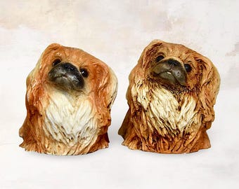 VTG 1988 Italian Pair Of "Pekingese Dog" Resin Figurines - Castagna - Made in Italy - 1980s - (2.50 inch / 6.5 cm)