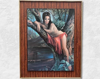 1960s British "J. H. Lynch" Original Framed Double Mounted "Woodland Goddess" Mid Century Wall Art Print - (39 inch / 99 cm)