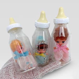 VTG NOS 1960s 70s Kitsch Kawaii 3 &quot;Liddle Kiddles&quot; Clone Doll Mini Baby Bottle Toys - Tiny Dolls - Made in Hong Kong - (5.25 inch / 13.5 cm)